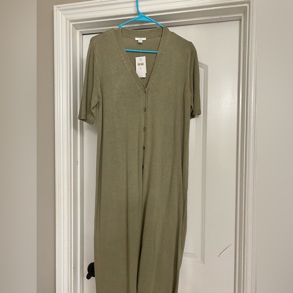 J. Jill Sweaters - J Jill Long Linen-Blend Elbow-Sleeve Cardigan Button Front V-Neck Sage Green